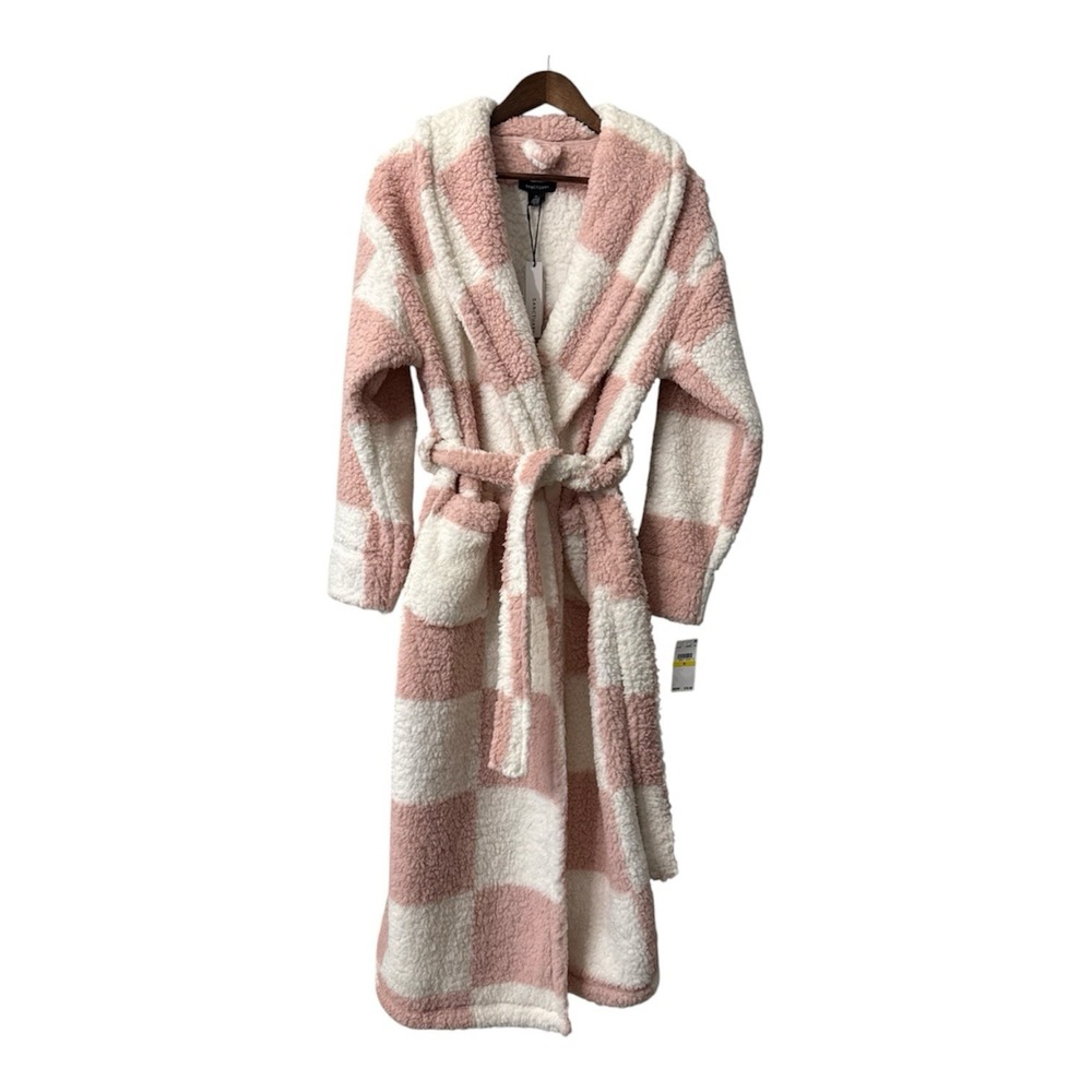 NEW Sanctuary rose check fuzzy robe women's medium pink lounge gift present $78